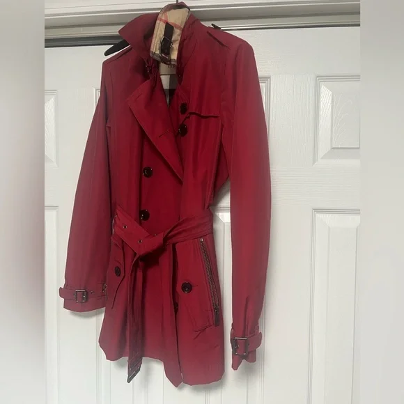 Burberry Brit red cotton blend double breasted trench coat alizarin crimson 8 - Picture 8 of 16